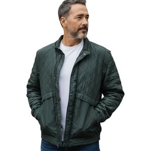 LAVON Men's 100% Silk‎ Quilted Bomber Jacket Green Size Medium